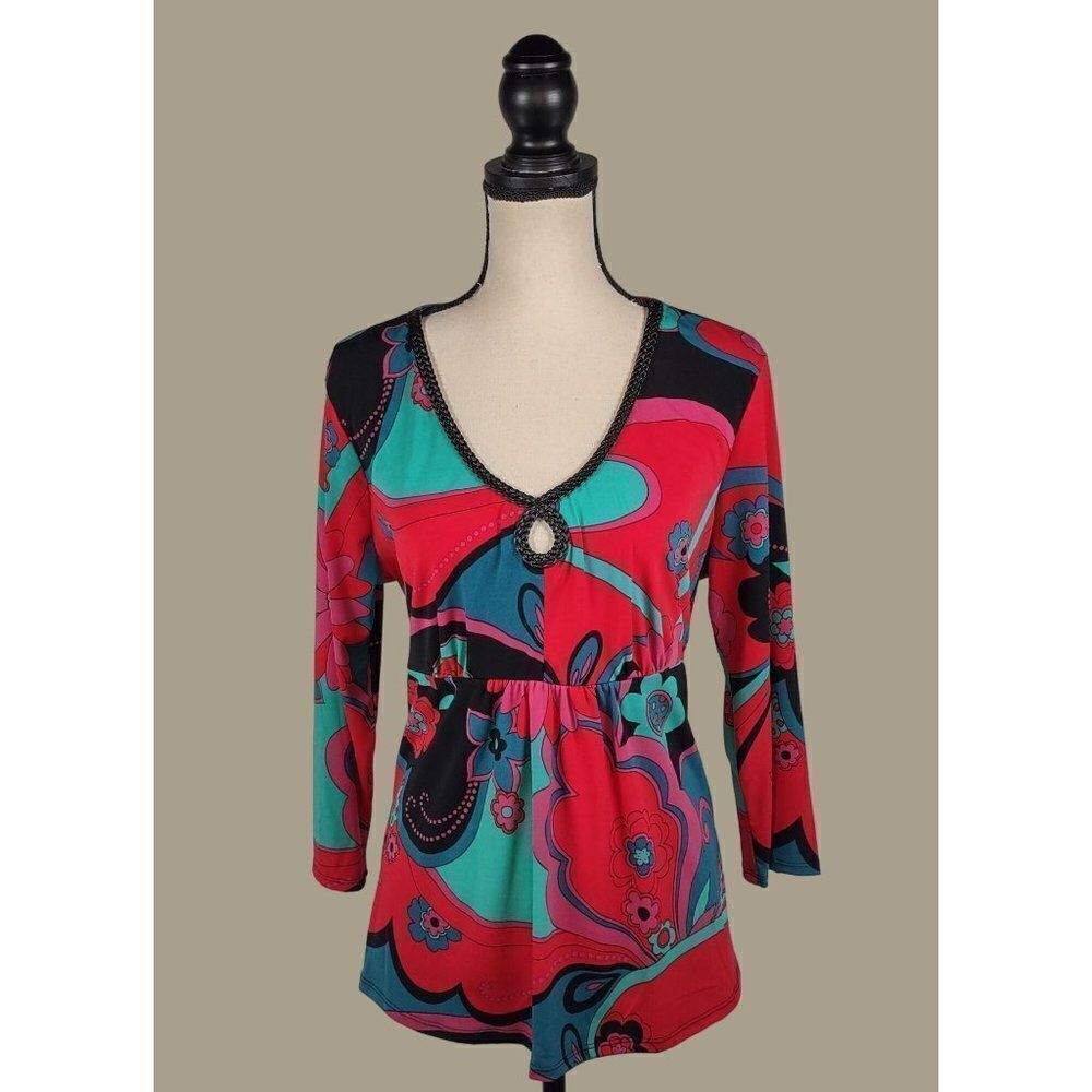 Bisou Bisou Red Floral Catherine Print Babydoll Top Size XL NWT